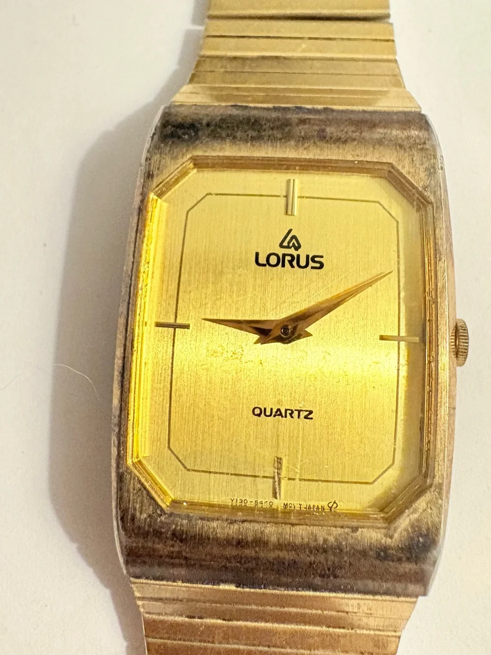 Lorus Vintage Gold-Tone Rectangle Quartz Watch Gold Dial Gold/ Silver Metal